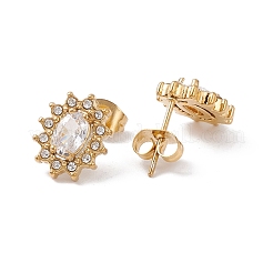Ovale Blumen-Ohrstecker aus Zirkonia und Strass&nbsp;EJEW-A080-04G