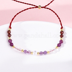 Bracelets tressés en perles rondes à facettes en améthyste naturelle et cristal de quartz&nbsp;BJEW-F493-09G-05