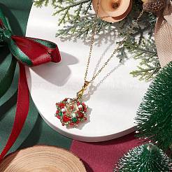 Weihnachtsmotiv Blumen Glasperlen & Strass Anhänger Halsketten&nbsp;NJEW-MZ00045