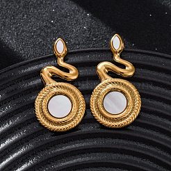 Pendientes de concha blanca natural de acero inoxidable 304&nbsp;EJEW-Z103-03G-02
