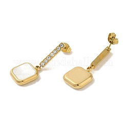 Ionenplattierung (IP) 304 Edelstahl Inlay Strass & natürliche Muschelperlen Ohrstecker für Frauen&nbsp;EJEW-M024-01A-G