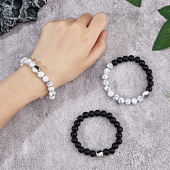 3 Stück 3 Stile natürliches Howlith & mattiertes schwarzes Steinperlen-Stretch-Armband-Set&nbsp;BJEW-FI0001-21
