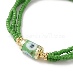 4 pz braccialetti elasticizzati a triplo strato con semi di vetro a 4 colori con perline in muratura del malocchio&nbsp;BJEW-TA00286