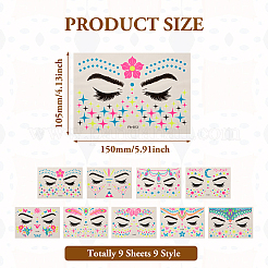 9 Blatt kreative fluoreszierende Gesichts-Tattoo-Papieraufkleber im 9-Stil&nbsp;STIC-TA0002-01
