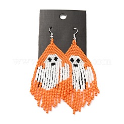 Boucles d'oreilles lustre fantôme tressé en graines de verre&nbsp;EJEW-B012-04