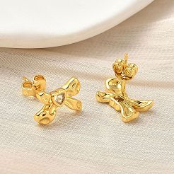 Boucles d'oreilles à tige en laiton micro pavé de zircones cubiques transparentes&nbsp;EJEW-A145-02B-G
