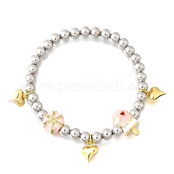 Braccialetti con ciondoli in ottone e smalto con perline rotonde per donna&nbsp;BJEW-D317-11E-PG