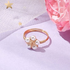 Bagues de doigt en perles de coquillage et de fleur&nbsp;RJEW-TA00157
