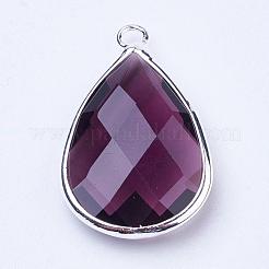 Pendentifs en forme de larme de verre en laiton plaqué couleur argent&nbsp;GLAA-M006-A-06S
