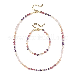 Set aus runden Perlenketten und Armbändern aus natürlichem Amethyst&nbsp;SJEW-JS01383
