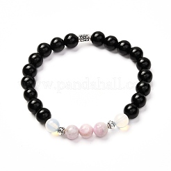 Bracciale elasticizzato con diffusore di olio di roccia lavica naturale perline di meditazione per gioielli da uomo e da donna&nbsp;BJEW-JB06721
