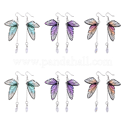 Boucles d'oreilles pendantes en laiton avec ailes&nbsp;EJEW-YW00009-01
