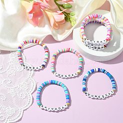 8 pièce de bracelets extensibles en perles d'argile polymère de 8 couleurs&nbsp;BJEW-SW00147
