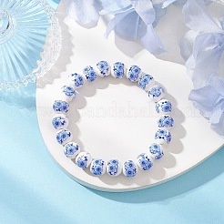 3 Stück 3 Farben handgefertigte Stretch-Armbänder aus Porzellankeramik mit Blumendruck und runden Perlen für Frauen&nbsp;BJEW-JB12090