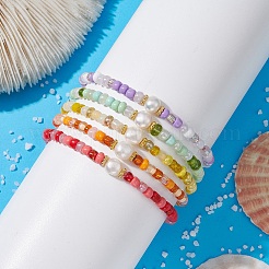 Stretch-Armbänder aus Grassamen und Naturperlen für Damen&nbsp;BJEW-JB09705