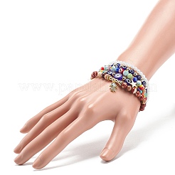 5pcs 5 style naturel et synthétique mélange de pierres précieuses et lampwork mauvais œil et ensemble de bracelets extensibles millefiori&nbsp;BJEW-JB08886