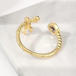 Bagues manchettes en laiton avec micro pavé de zircons cubiques pour femmes&nbsp;RJEW-K240-10G