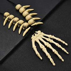 Halloween Harz Skelett Hand Anhänger Polyester Kordel Halsketten&nbsp;NJEW-C095-01