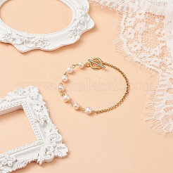 Gliederarmband aus Naturperlen mit Roloketten aus 304er Edelstahl für Damen&nbsp;BJEW-JB08776-01