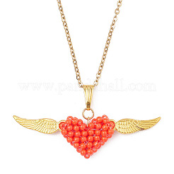 Collar con colgante de corazón de ángel de aleación y cuentas de vidrio para mujer&nbsp;NJEW-MZ00116
