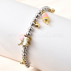 Braccialetti con ciondoli in ottone e smalto con perline rotonde per donna&nbsp;BJEW-D317-11PG