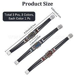 3 pulsera de cordón de cuero y aleación de 3 colores para hombres y mujeres.&nbsp;BJEW-CL0001-25