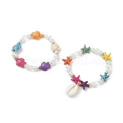 Set di braccialetti elasticizzati con perline di turchese sintetico (tinto) e perle di vetro&nbsp;BJEW-JB08994