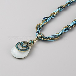 Collier pendentif en forme de larme acrylique avec chaînes de perles de verre&nbsp;NJEW-WH0020-05
