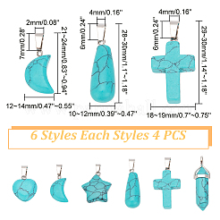 24 Stück 6 Stile synthetische türkisfarbene Anhänger-Sets&nbsp;G-AR0005-22