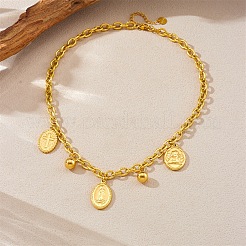Colliers pendentifs ovales en acier inoxydable 304 avec croix vierge pour femmes&nbsp;NJEW-A050-01G