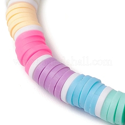 Braccialetti elasticizzati da donna con perline di argilla polimerica fatti a mano con disco color arcobaleno&nbsp;BJEW-JB10351-02