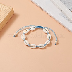 Bracelet coquillage naturel et perles tressées turquoises synthétiques pour femme&nbsp;BJEW-JB09245-01