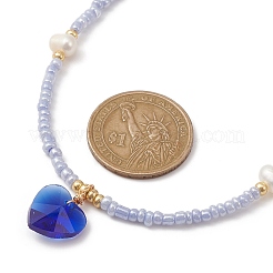 Collier pendentif en verre coeur avec chaînes de perles naturelles et de graines&nbsp;NJEW-JN04343
