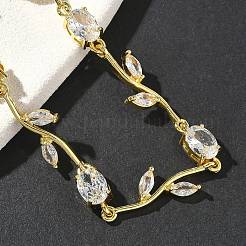 Bracelets en laiton à micro pavé de zircones cubiques ovales et à maillons en forme de feuille pour femmes&nbsp;BJEW-G764-05G-02