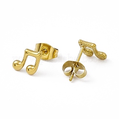Pendientes pequeños con forma de nota musical de acero inoxidable 304 con revestimiento al vacío de PVD para mujer&nbsp;EJEW-P212-05G