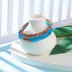 Ensemble de bracelets extensibles en bois naturel&nbsp;BJEW-JB07994