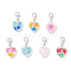 Decorazioni pendenti a forma di cuore con perline di vetro smaltate fatte a mano&nbsp;HJEW-JM03591-02