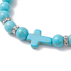 Bracelets extensibles en perles synthétiques turquoise pour femmes&nbsp;BJEW-JB12288-03