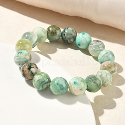 Braccialetti elastici con perline rotonde in diaspro verde naturale per donna&nbsp;BJEW-F535-02D