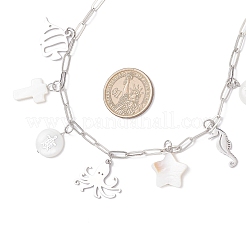 Collar con colgante de cadena de clip de latón con concha blanca natural y aleación para mujer&nbsp;NJEW-JN05406-03