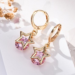 Orecchini a leva in argento con zirconi cubici a micro pavé di ottone&nbsp;EJEW-K300-55G