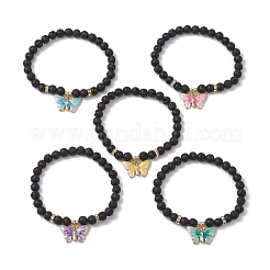 Pulseras elásticas de cuentas de roca de lava natural redondas para mujer&nbsp;BJEW-JB11401