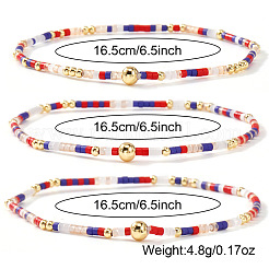 Conjuntos de pulseras elásticas apilables de latón y cuentas de vidrio redondas de estilo bohemio.&nbsp;BP2363-4