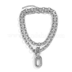 Colliers à double couche avec pendentif ovale en plastique CCB et chaîne en alliage pour femmes&nbsp;FS-WGCB2EE-02