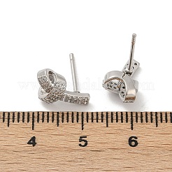 Knoten-Ohrstecker aus Messing mit Mikropavé und klaren Zirkonia&nbsp;EJEW-F895-16P