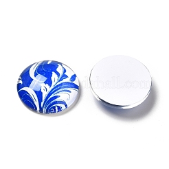 Blu e bianco floreali stampati cabochon in vetro&nbsp;GGLA-A002-18mm-XX