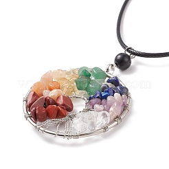 Colliers pendentif arbre de vie tressé en éclats de pierres précieuses mélangées naturelles&nbsp;NJEW-JN03886-02