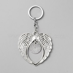 Porte-clés pendentif en alliage de style tibétain grande aile saint valentin&nbsp;KEYC-WH0024-27AS
