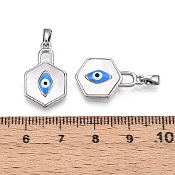 Pendentifs hexagonaux en coquillage naturel pavé de laiton&nbsp;KK-N258-06P