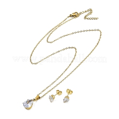 Vakuumplattierung 304 & PVD-Vakuumplattierung 201 Edelstahl Zirkonia Schmucksets&nbsp;SJEW-F146-02G-02
